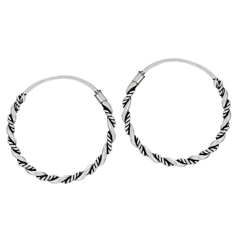 NWT Tiger Mountain Oxidized Sterling Silver Dot & Petal Post Hoop Earrings 18mm
